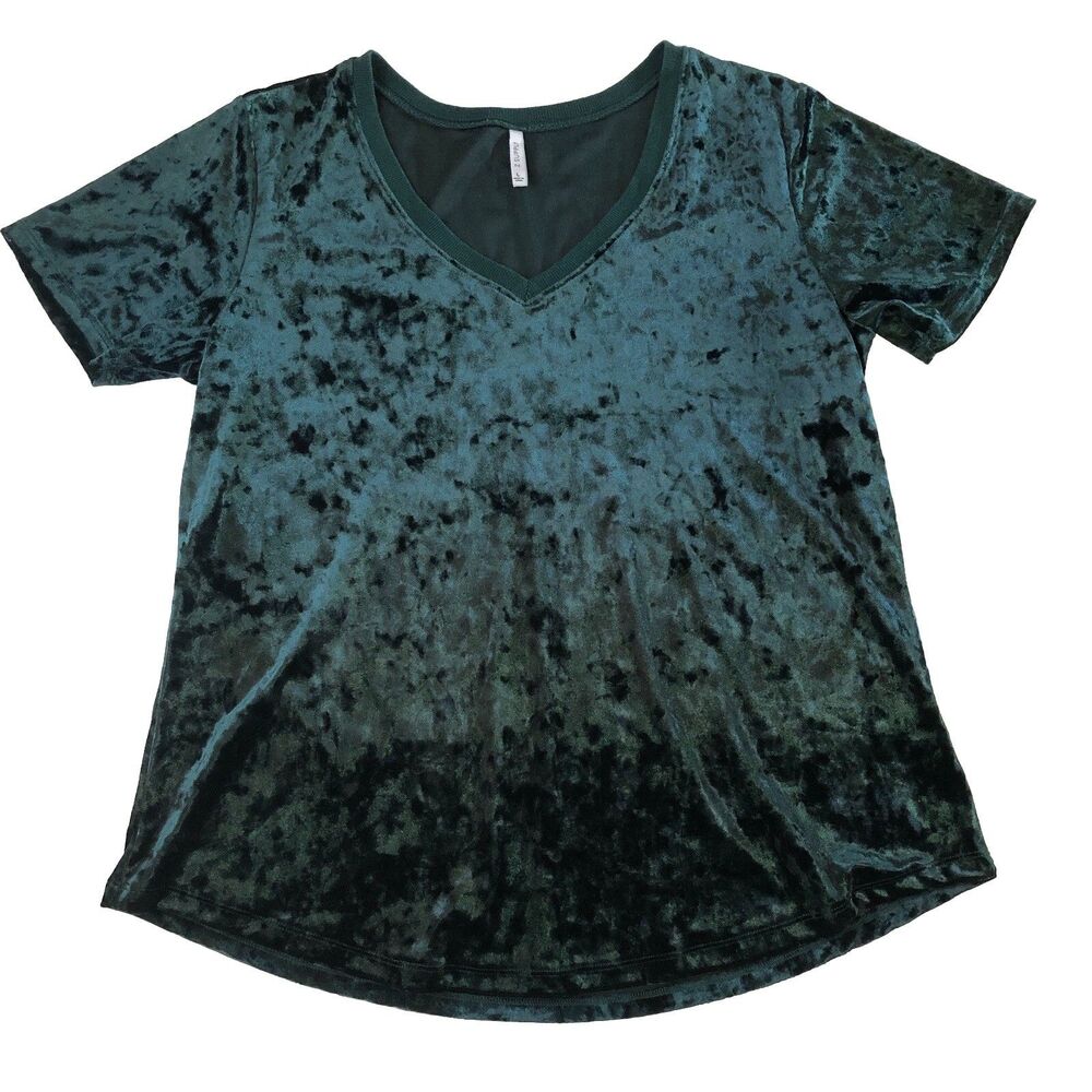 Z Supply Crushed Velvet V-Neck Top Short Sleeve Emerald Large